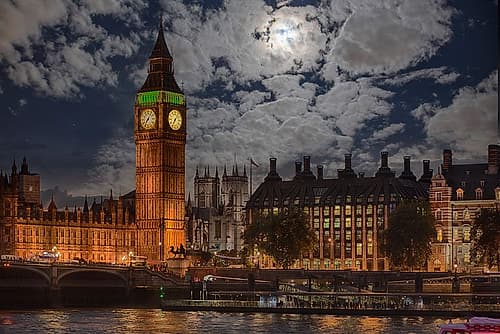 Great Britain-London Big Ben and Parliament building in moonlight Art Print